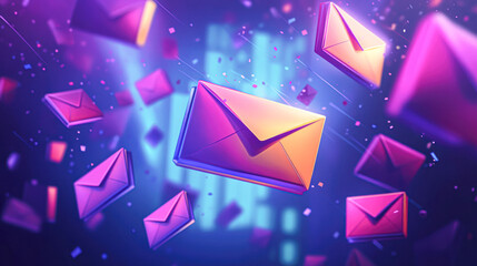 A bunch of colorful envelopes are flying through the air