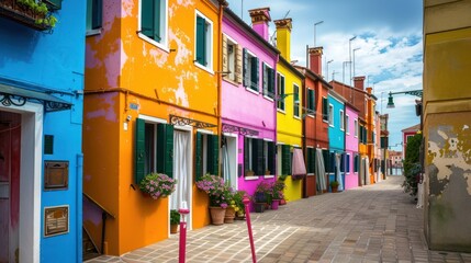 Fototapeta premium Colorful Buildings on a Narrow Street in Burano, Italy