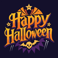 Happy Halloween Design with Spooky Bats and Pumpkin Graphics