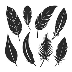 Versatile feather silhouette vector set, ideal for patterns, logos, and decorative designs.