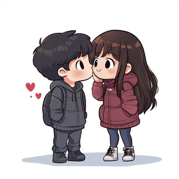 Cute Anime Couple Sharing a Kiss &ndash; Adorable Kawaii Romantic Illustration