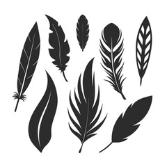 Versatile feather silhouette vector set, ideal for patterns, logos, and decorative designs.