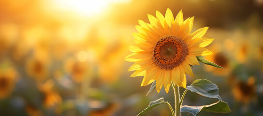Obraz premium A vibrant sunflower blooms in a sunlit field, capturing the beauty of nature and serving as a symbol of happiness and warmth.