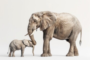 Fototapeta premium A young elephant stands beside its mother or another adult elephant, showcasing their bond