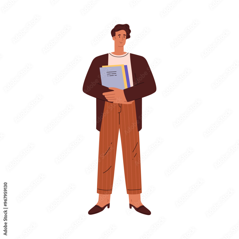 Wall mural vector illustration with a office worker holding a folder of documents on a white background