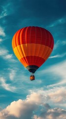 Fototapeta premium A vibrant hot air balloon soaring high against a clear blue sky, capturing the essence of adventure and freedom in the clouds.