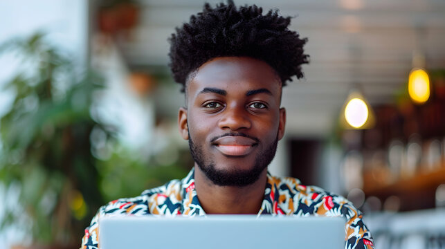 Smile Black Man And Tablet For Internet Outdoor