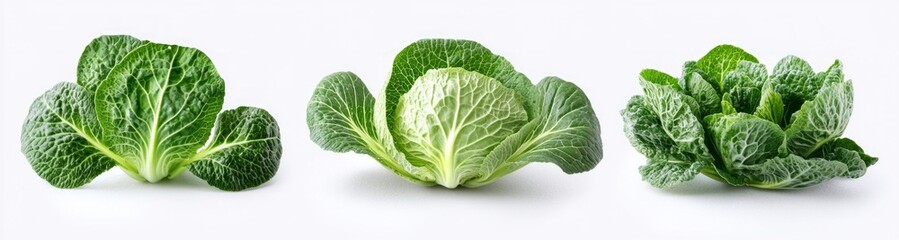 Obraz premium Green Cabbage Leaves Isolated, vibrant green cabbage or bok choy leaves on a transparent background, perfect for graphic design and culinary illustrations.