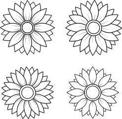 Minimalist Sunflower Line Art Vector - Black and White Floral Outline Design Set
