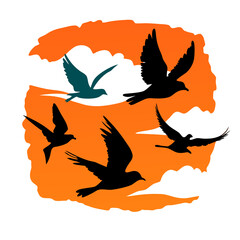 silhouettes of birds  transparent background png file,