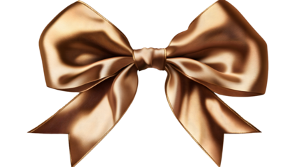 Beautiful shiny silk brown bow, decorative design png element, clip art festive object, isolated on white background