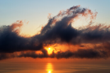 Sunrise over the Tyrrhenian Sea in eatern coast of Corsica island