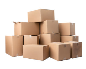 Cardboard Mountain: A towering stack of cardboard boxes awaits its destination, representing the heart of logistics, moving, and online shopping. 