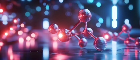 Detailed 3D render of the L Carnitine molecule showcasing the intricate chemical bonds and atom connections set against a futuristic laboratory backdrop