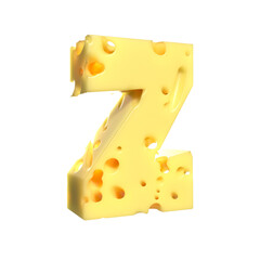 Cheese alphabet. Letter Z on transparent background, 3d render.