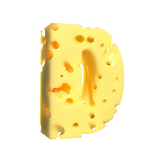 Cheese alphabet. Letter D on transparent background, 3d render.