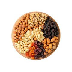Assorted Nuts and Dried Fruit on Wooden Plate
