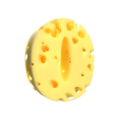 Cheese alphabet. Letter O on transparent background, 3d render.