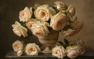 Vintage Still Life with Roses in a Soft, Romantic Vase for a Classic Valentine Look