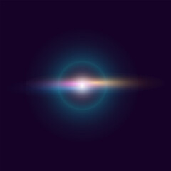 Cosmic glow refraction of rainbow ray light. Star dust fog light effects overlay. Vector design elements.