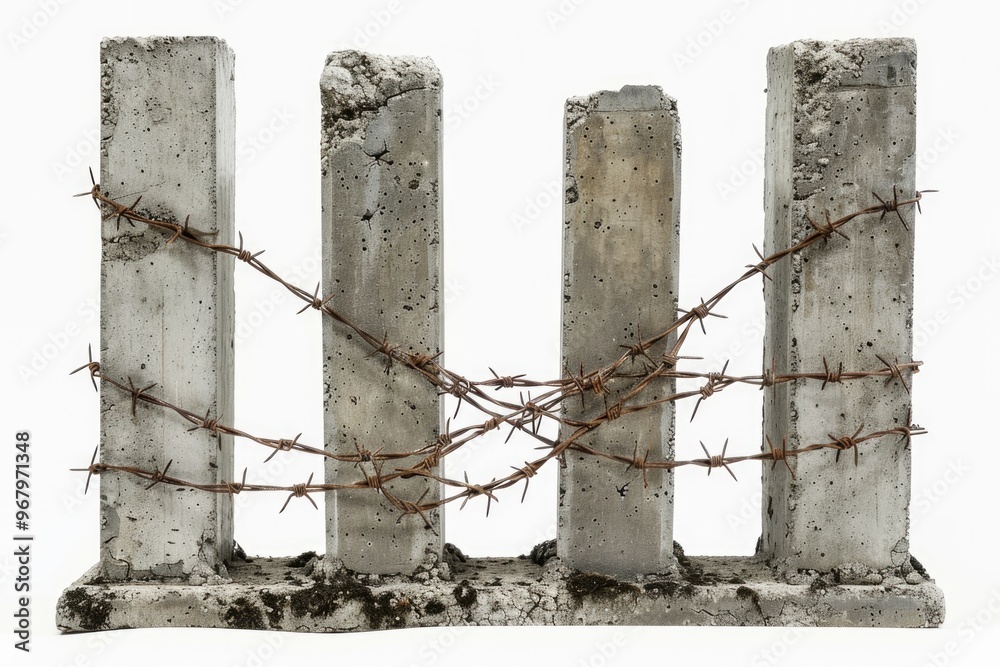 Aufkleber close-up shot of a fence featuring barbed wire, often used for securing areas or defining boundaries