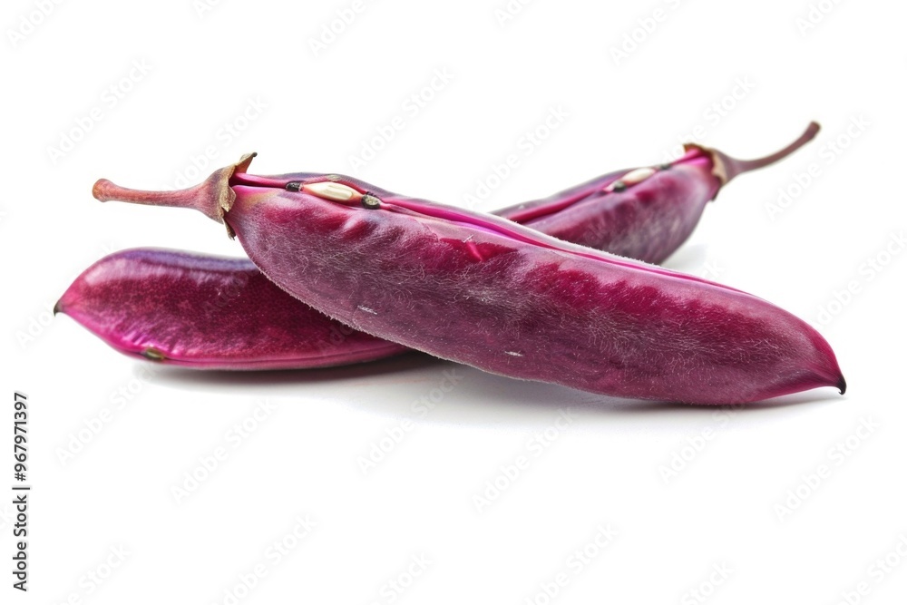 Poster a pair of purple vegetables sit atop a white surface, perfect for adding a pop of color to your desi