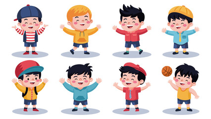 A group of young boys are standing in a row, all smiling