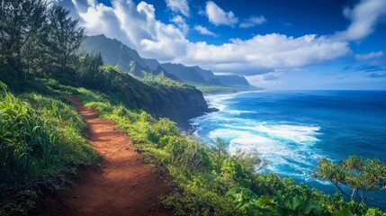 Coastal Cliff Trail Adventure, an exhilarating path along rugged cliffs, showcasing sweeping ocean vistas and the beauty of nature's untouched coastline