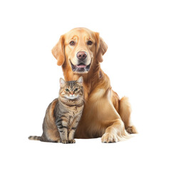 Golden Retriever and Tabby Cat Sitting Together