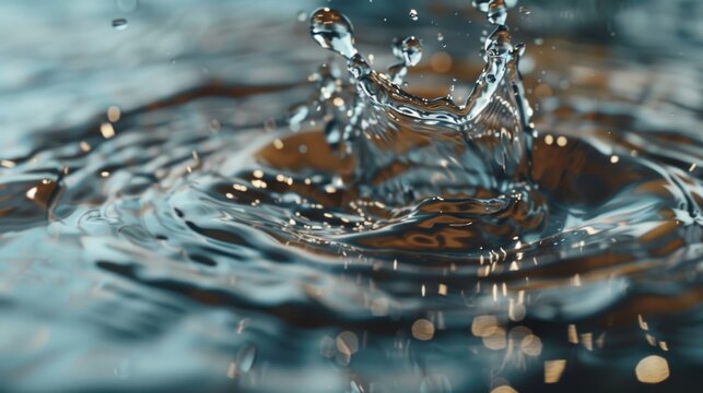 A close-up shot of a single water droplet on the surface of the water