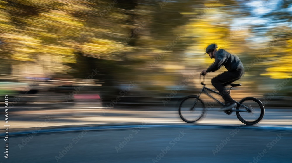 Sticker A cyclist in motion, showcasing speed and agility in an outdoor setting.