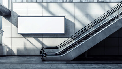 A mockup of an empty billboard on the wall inside a metro station