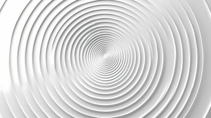 Minimalist design featuring concentric monochrome circles radiating from the center with small height variations, in bright white. Monochrome. Illustration