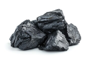 A close-up shot of a pile of coal on a white surface