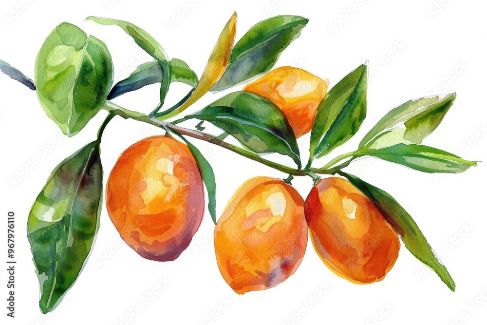 Poster fresh oranges hanging from a tree branch