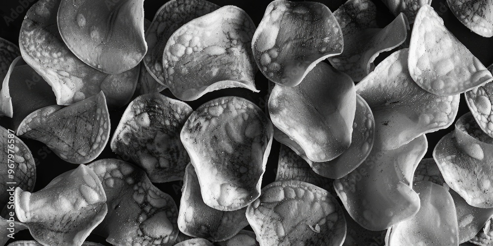 Poster a collection of seashells in various shapes and sizes photographed in black and white