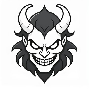 recommend clip art: Abstract Evil Demon Face with Horns. Minimalist White and Black Design. Halloween Logo Vector Icon on White Background