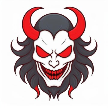 recommend clip art: Abstract Evil Demon Face with Horns. Minimalist White and Black Design. Halloween Logo Vector Icon on White Background