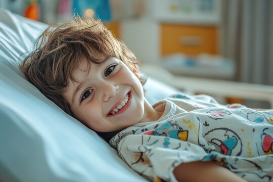 Sick child in hospital bed