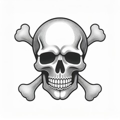 Monochrome Skull and Crossbones Illustration. Bold VintagebInspired Line Art Vector Icon Symbolizing Danger, Death, or Piracy in Classic Tattoo and Pirate Aesthetic, Halloween Night White Background