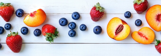 Summer Fruit Feast on White Wooden Background