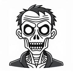 Cartoon Zombie Character with Glowing Red Eyes, Green Decayed Skin, Exposed Yellow Teeth, and Black Hoodie. Vector Icon Illustration of Undead Horror Halloween Figure in Minimalist Style