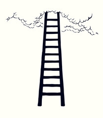 Vector drawing of high ladder at clouds