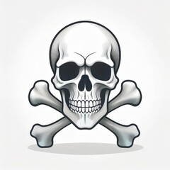 Fototapeta premium Monochrome Skull and Crossbones Illustration. Bold VintagebInspired Line Art Vector Icon Symbolizing Danger, Death, or Piracy in Classic Tattoo and Pirate Aesthetic, Halloween Night White Background