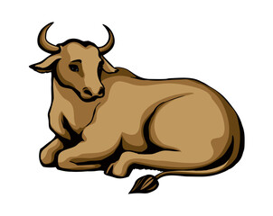 Vector drawing. Cute big cow