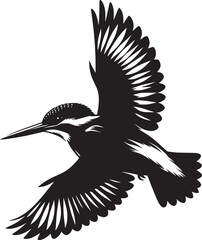 Beautiful kingfisher bird flying Silhouette vector illustration isolated on a white background