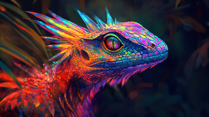 Neon basilisk. Basilisk. Illustration