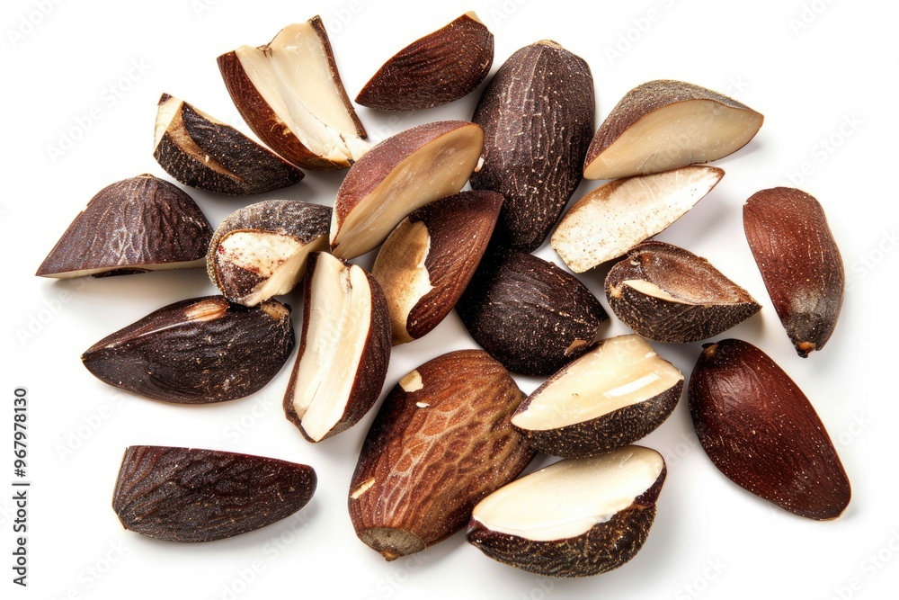 Poster a collection of nuts placed neatly on a white surface