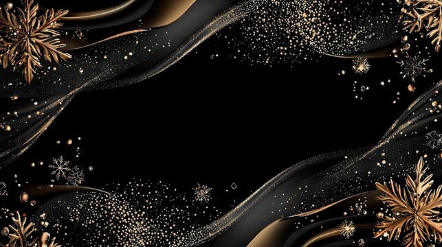 Christmas banner with luxurious patterns and metallic accents, central area in matte black for elegant text placement