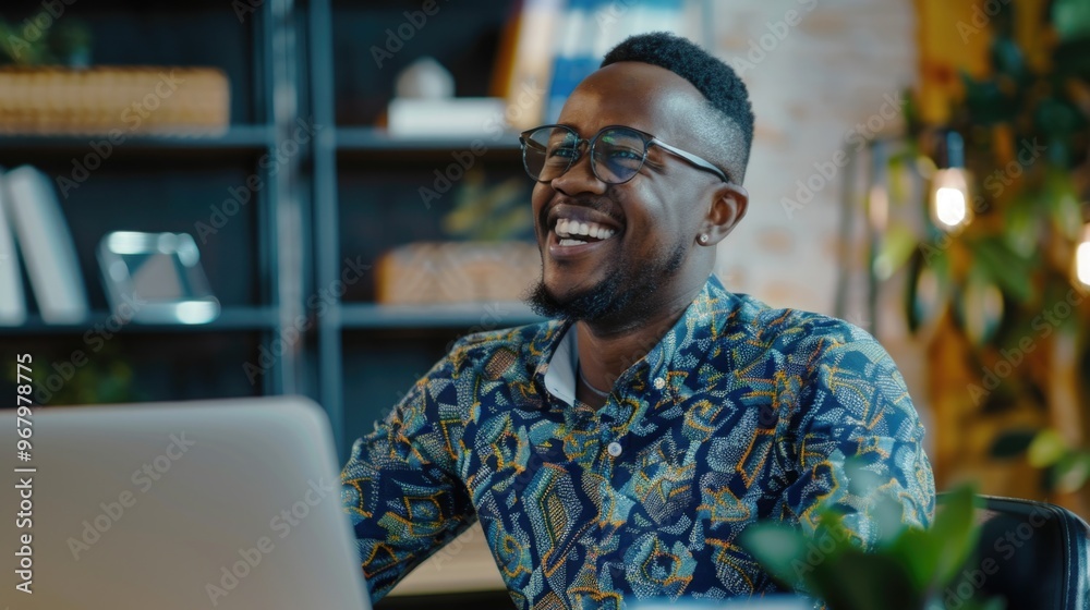 Aufkleber a person sitting in front of a laptop with a focused expression, possibly working or studying
